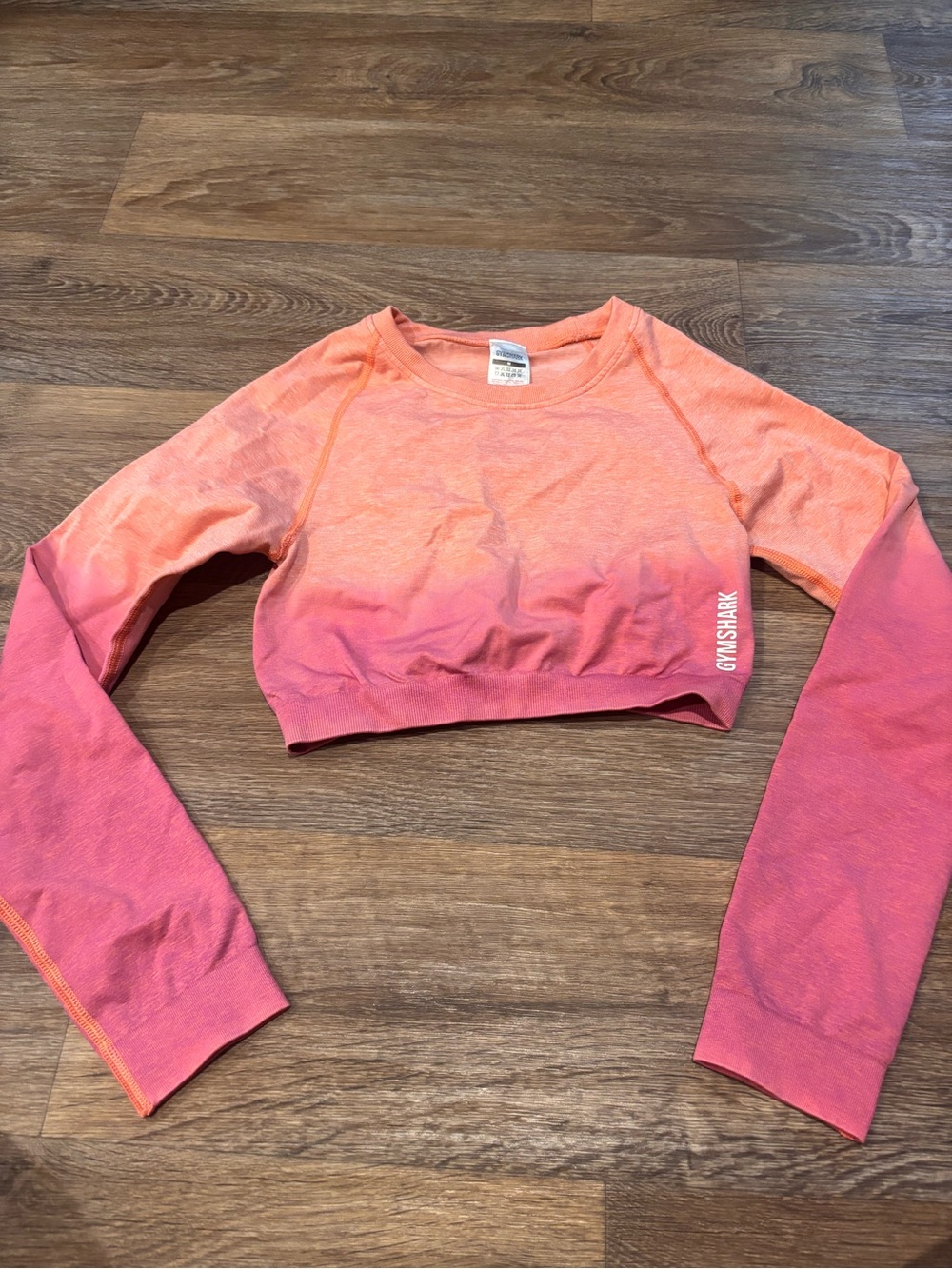 Gymshark Adapt Ombre Seamless Crop Top M Orange Pink Long Sleeve Ruched Gym